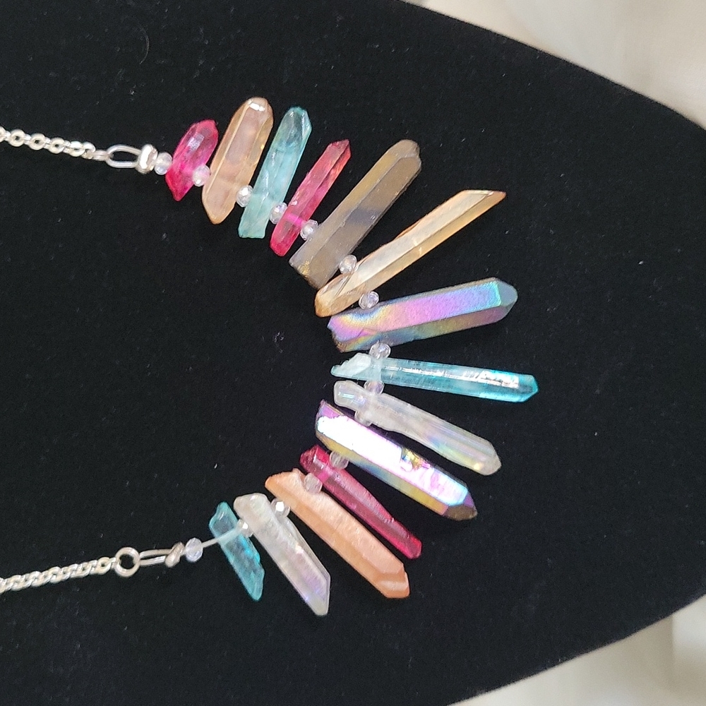 Multicolored Raw Quartz Points Necklace